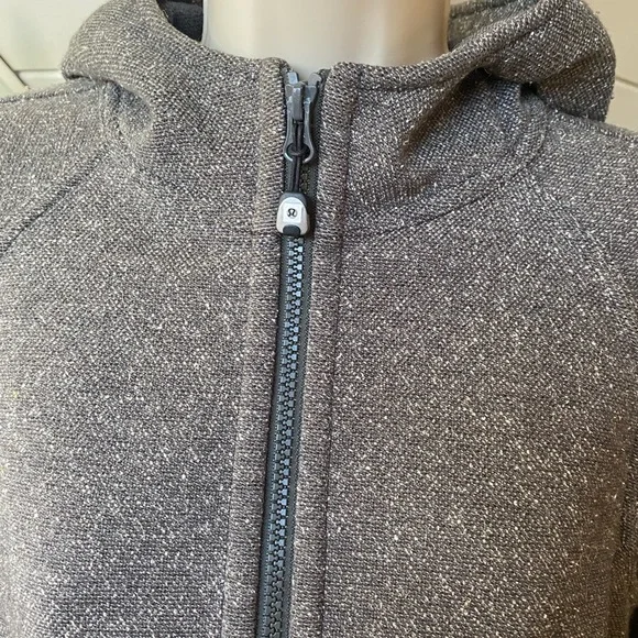 Lululemon Apres Sport Tweed Jacket Long Soft Fleece Hooded Gray Size 6 - Picture 4 of 14
